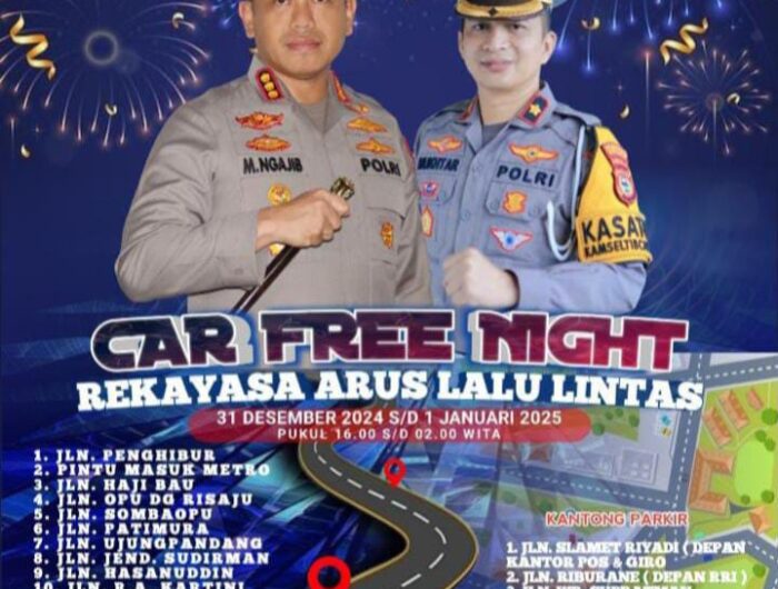 Kepolisian Resor Kota Besar (Polrestabes) Makassar melakukan rekayasa sejumlah ruas jalan di Kota Makassar, Sulawesi Selatan (Sulsel), pada malam pergantian tahun 2025 besok, Selasa (31/12/2024).